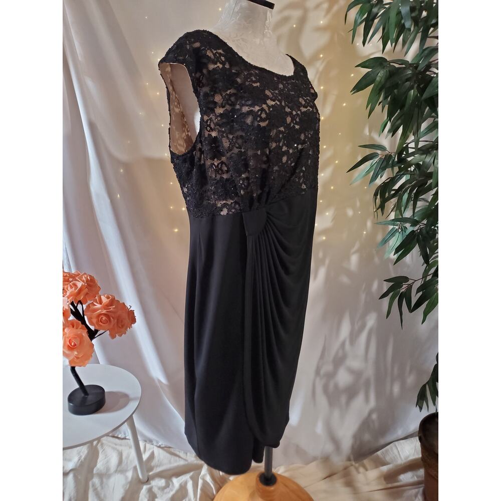 Vtg Y2K Connected Apparel Draped Babydoll Faux Wrap Lace Sparkle Dress Size 14W - Picture 4 of 13